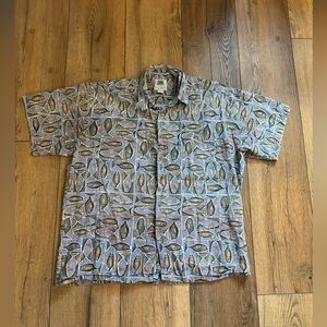 Blue Casual Button Down Shirt with Fishing Pattern